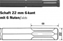 Projahn Spitzmeiel 360 Schaft 22 mm 6-kant mit 6 Nuten